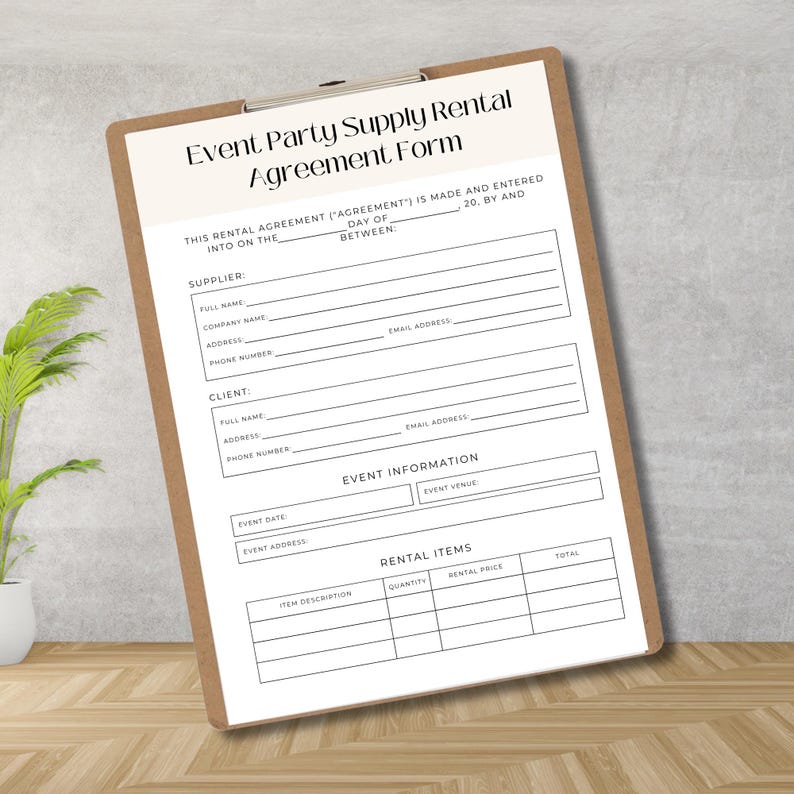 Event Planner Rental Agreement, Party Supply Agreement, Rental Contract ...