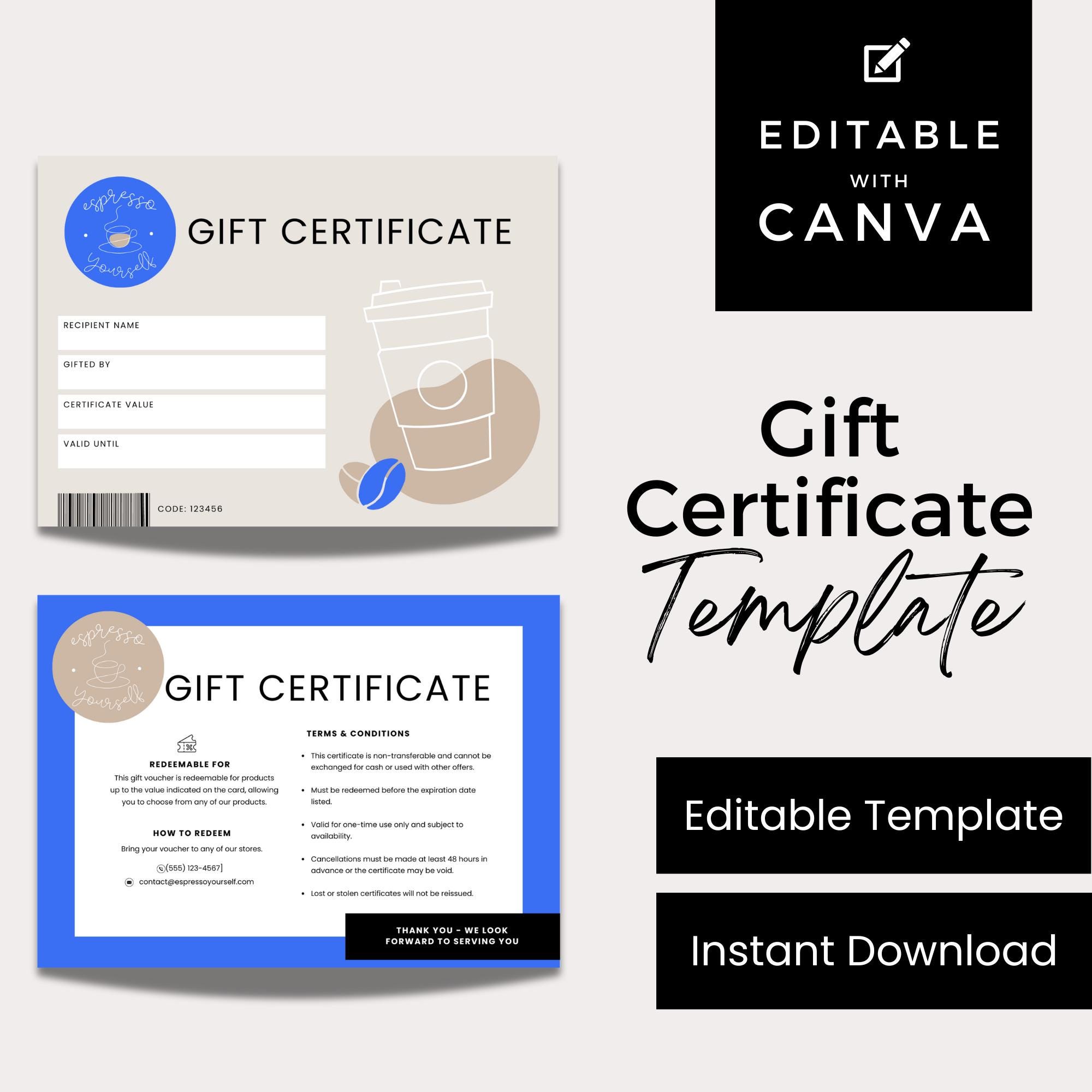 Coffee Shop Gift Certificate Template | Canva Voucher | Cafe Gift ...