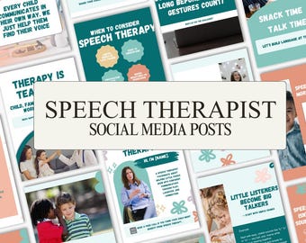 Speech Therapist Business Social Media, Editable Canva Templates for Speech Therapists, Social Media Marketing Posts, 50 Done for You Posts