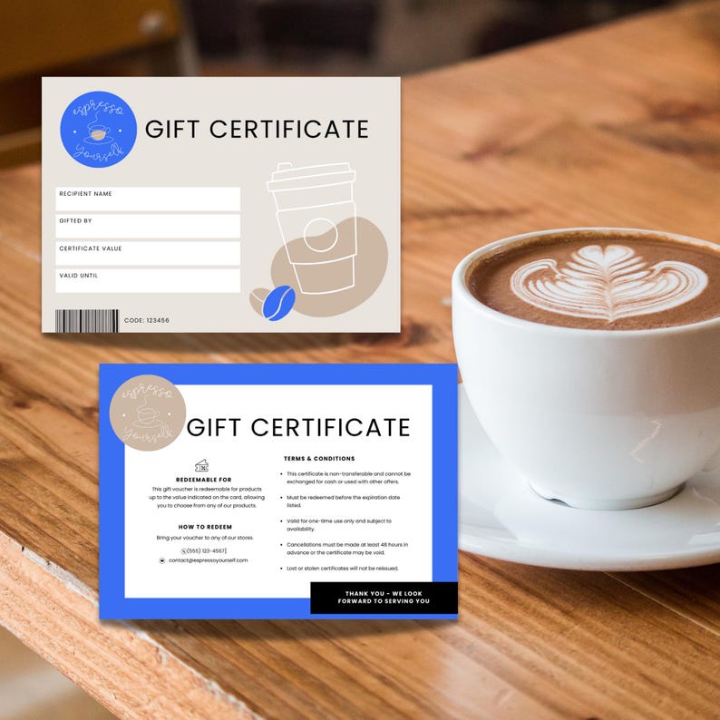 Coffee Shop Gift Certificate Template | Canva Voucher | Cafe Gift ...
