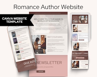 Romance Author Website Template | Editable Canva Author Website Design | Canva Website Template
