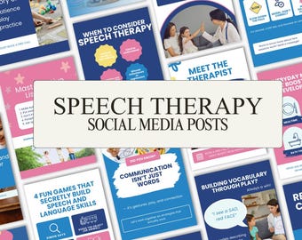 Speech Therapy Business, Social Media, Editable Canva Templates for Speech Therapists, Social Media Marketing Posts, 50 Done for You Posts