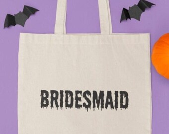 Halloween Bridesmaid Canvas Tote Bag | Gift For Her | Halloween Bride Tote | Bridal Bag | Bachelorette Party | Wedding Tote Bag