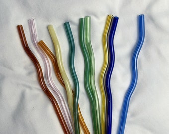 Wavy Reusable Glass Straw 4PACK - Colorful Glass Straws