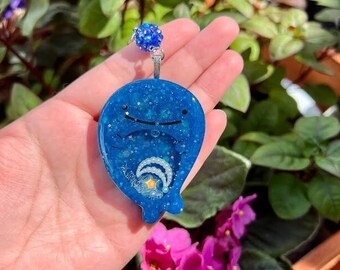 Dark blue kawaii whale night sky resin charm keychain for bags backpacks purses
