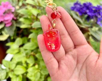 mini red jelly strawberry boba resin shaker charm keychain kawaii boba keychain for bags backpacks purses cute accessory