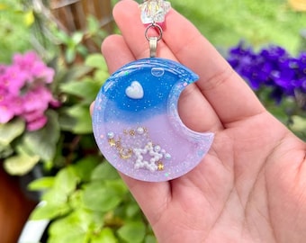 dreamy glitter moon resin shaker charm keychain for backpacks bags purses cute charm