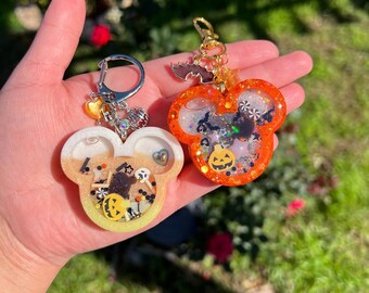 halloween spooky mouse head resin shaker keychain glow in the dark inserts charms for bags backpacks purses cute accessories