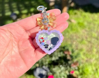 halloween nightmare before christmas jack skellington and sally glitter purple heart resin shaker keychain charm for bags purses cute charm