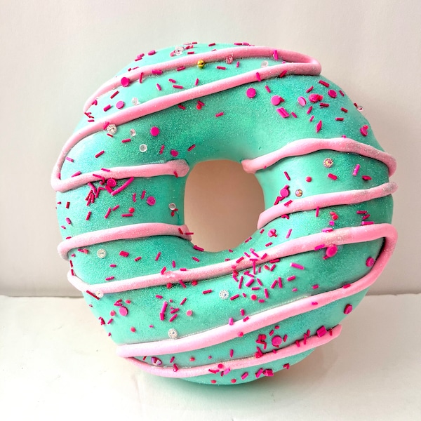 Large fake Donut in mint and pink, faux food decor, Candyland decoration, photo prop, whimsical sweets, fake bake