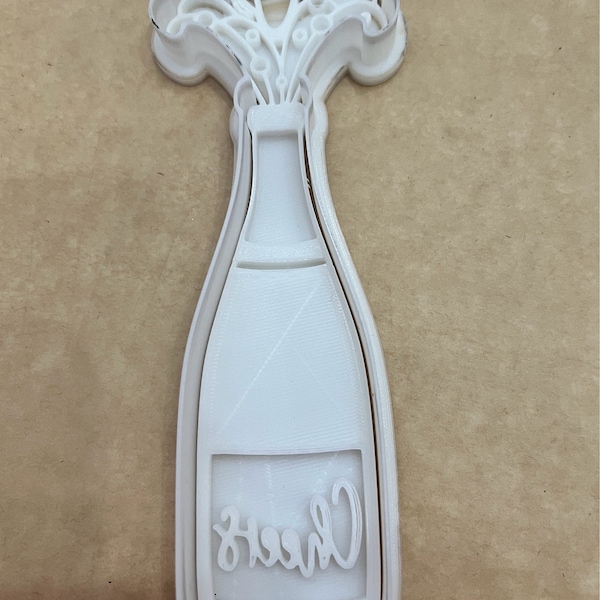 Champagne bottle cookie cutter and/or stamp, Mardi Gras cutter, New Orleans embosser, clay cutter, clay tool, made to order