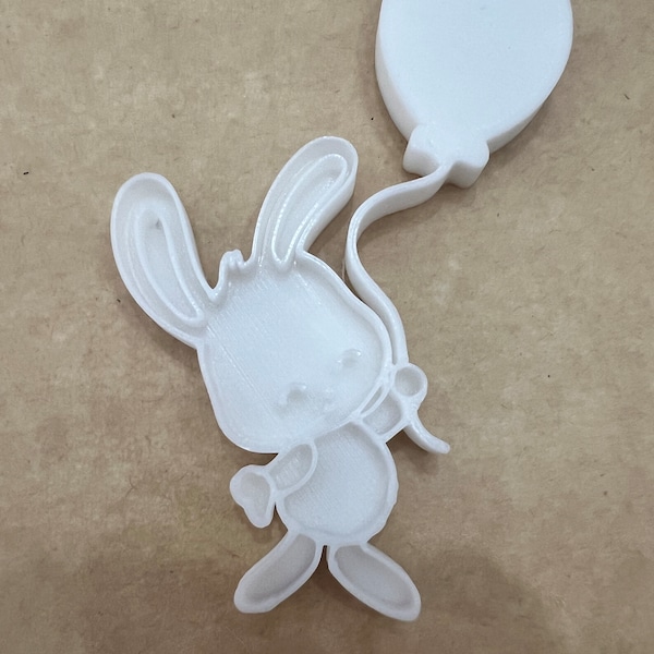 Bunny with balloon cookie cutter/stamp, Easter cookie cutters, cookie stamps, baking tools, clay cutter/stamp, made to order