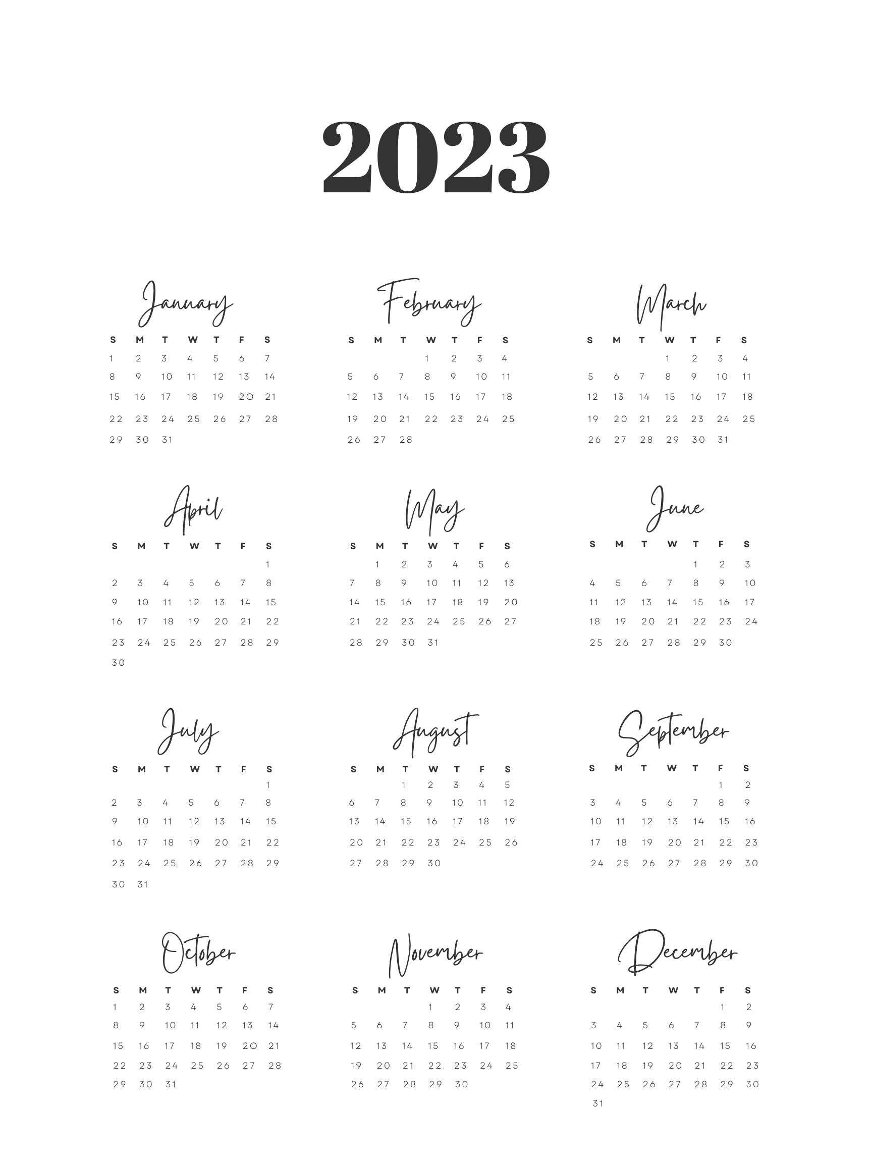 Printable Calendar 2023 Etsy