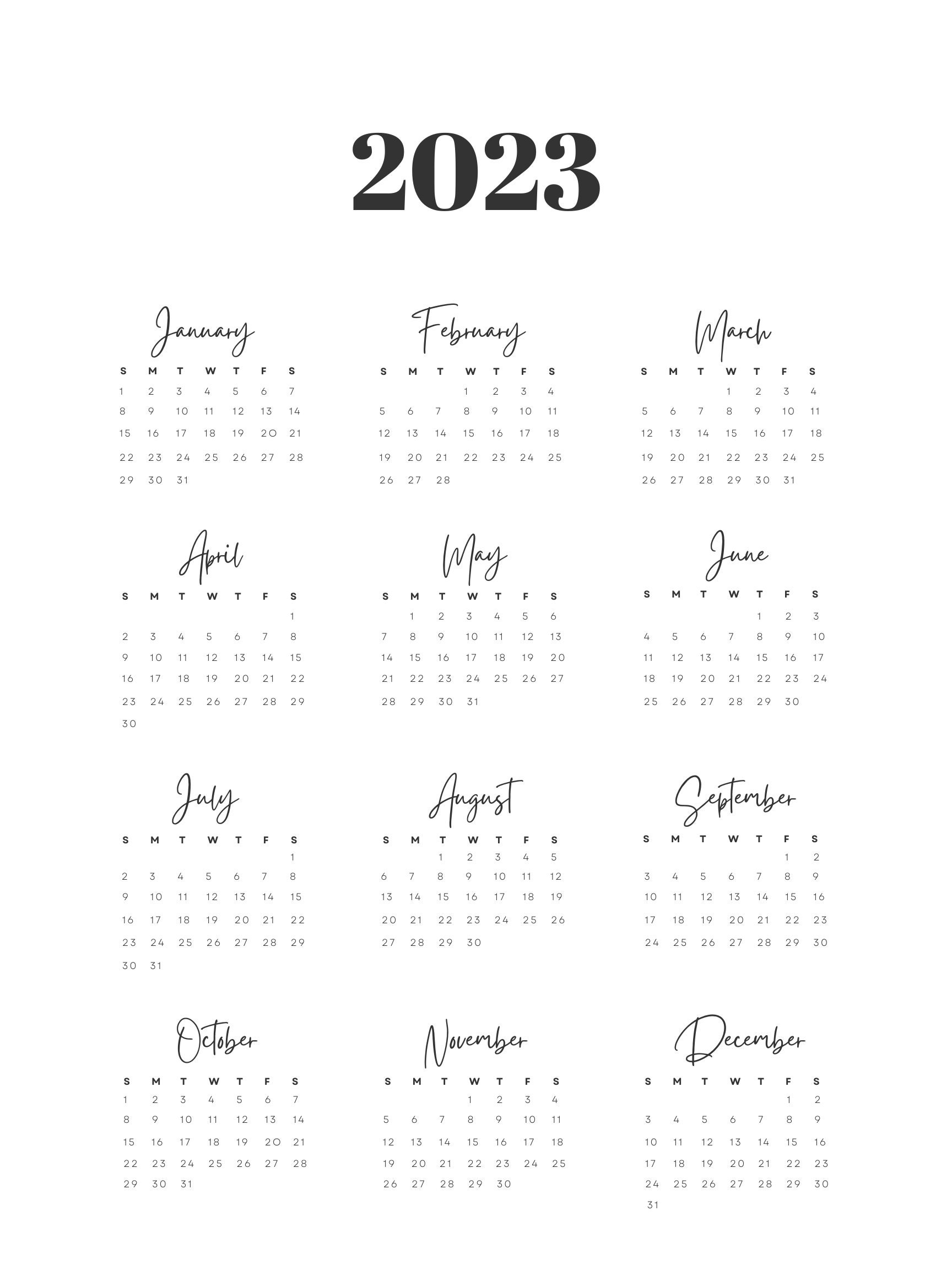 Printable Calendar 2023 Etsy