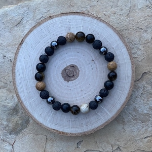 Grounding & Protection Black Obsidian, Hematite, Tiger&#39;s eye, Picture Jasper, lava bead stone bracelet gift