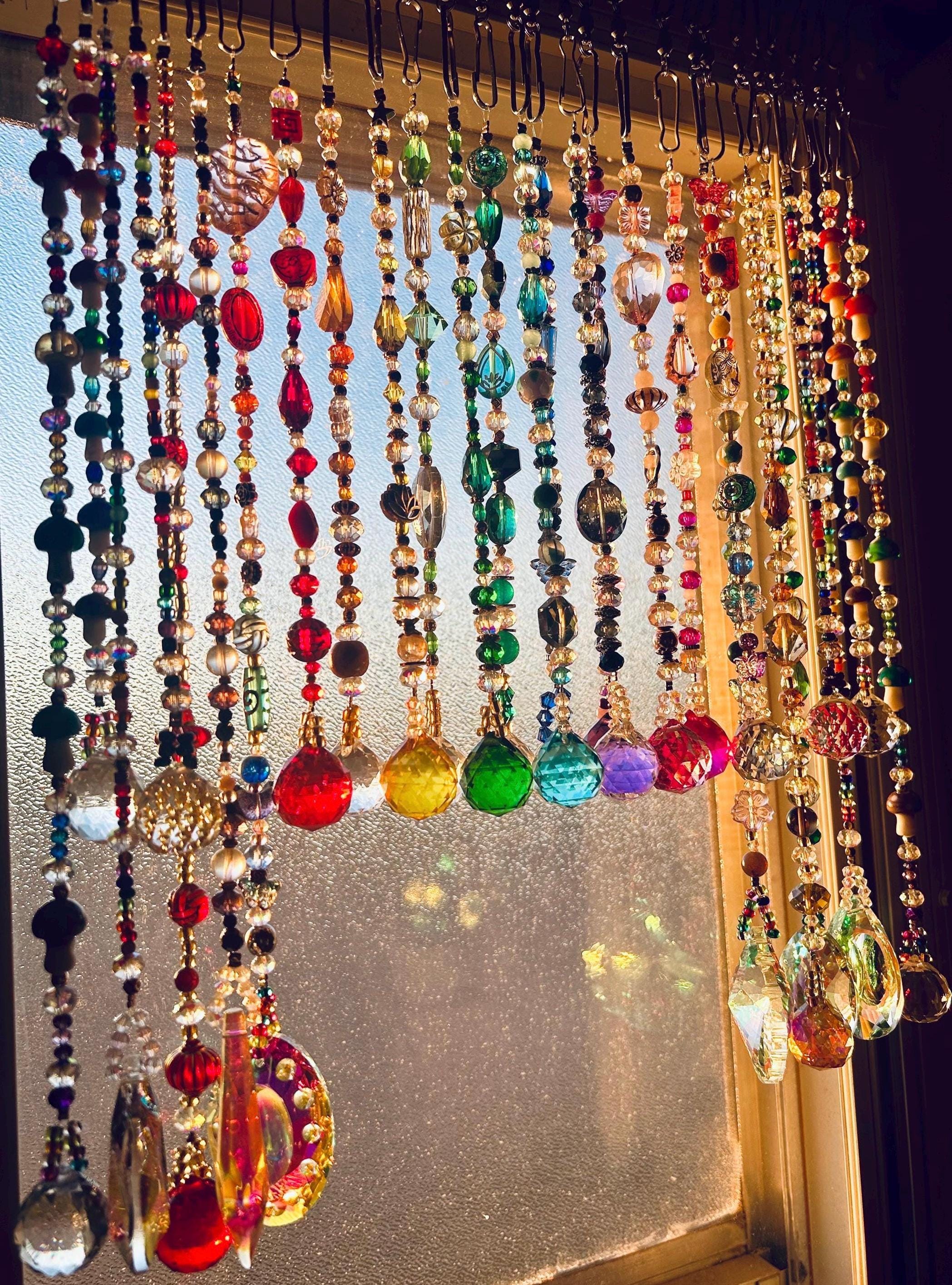 Colorful beaded crystal suncatcher, curtain window sparkling sun catcher, beaded car charm window charm, housewarming home yard decor gift