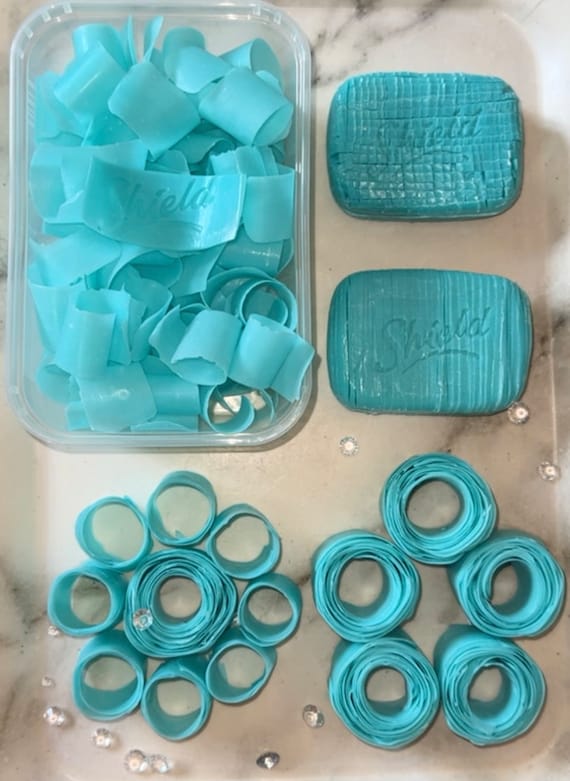 ASMR Blue Shield Soap Set: Crunchy Soap Roses, Cubes, Curls