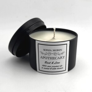 BASIL & LIME 4 oz. aromatherapy candle 100% pure essential oils in natural coconut / white beeswax in tin