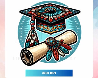Gorro de graduación indígena JPG PNG Diseño nativo descarga digital para camisetas, arte mural, planchado imprimible, sublimación