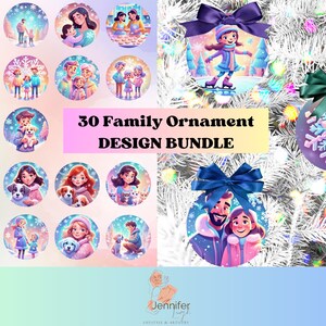 Christmas Family Round Ornament PNG Bundle winter animal bundle png digital download for sublimation