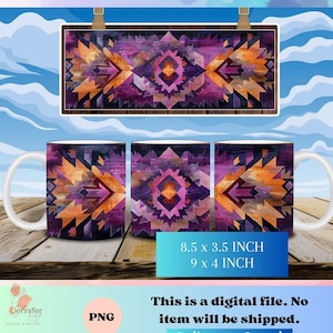Inheems paars navajo patroon kunst koffiemok wrap PNG native Instant download 8,5 x 3,5 inch, 9 x 4 inch, sublimatie ontwerp