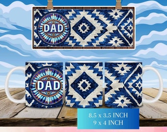 Indigene blaue Dad Muster Kunst Kaffeetasse Wrap PNG native Sofortiger Download 8,5 x 3,5 Zoll, 9 x 4 Zoll, Sublimationsdesign