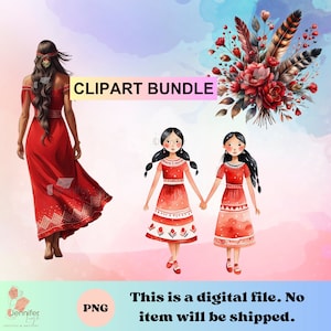 Indigenous Red Dress MMIW floral  ClipArt Design Bundle png native digital download for sublimation design, Stickers
