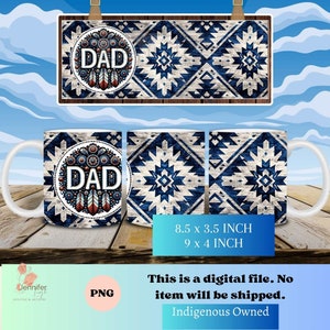 Indigenous blue dad pattern art coffee mug wrap PNG native Instant download 8.5 x 3.5 Inch, 9 x 4 inch, sublimation design