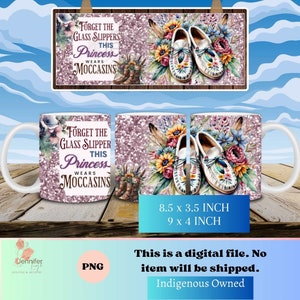 Moccasins Indigenous coffee mug wrap PNG native Instant download 8.5 x 3.5 Inch, 9 x 4 inch, sublimation design