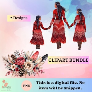 Indigenous Red Dress MMIW floral  ClipArt Design Bundle png native digital download for sublimation design, Stickers