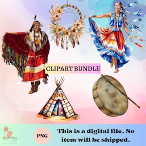 Indigener Powwow ClipArt Bundle png nativer digitaler Download für Sublimationsdesign, Aufkleber, Kissen