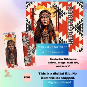Indigenous Woman png native designs digital download for 20 oz 9.2 x 8.3 skinny tumbler, sublimation design