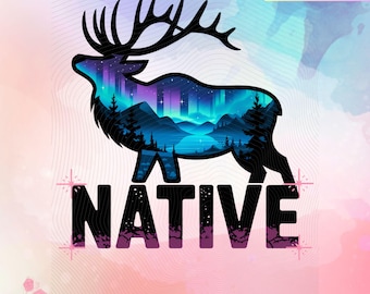 Alce nativo PNG JPG Download digitali di proprietà indigena per magliette in vinile sublimazione, arte stampabile