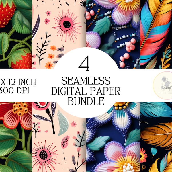 Indigenous 4 seamless digital paper design bundle, JPG, native designs, printable art, sublimation design