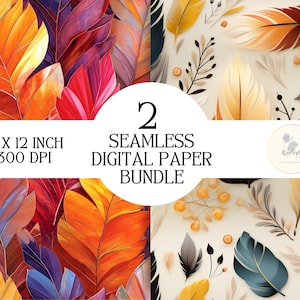 Feathers seamless digital paper design bundle, JPG, native designs, printable art, sublimation design