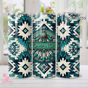 Seamless Comanche Indigenous png native Tumbler Wrap Instant download for 20 oz 9.2 x 8.3 skinny tumbler, sublimation design