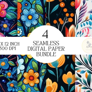 Lot de 4 designs de papier numérique sans couture indigènes, dessins natifs JPG, art imprimable, design par sublimation