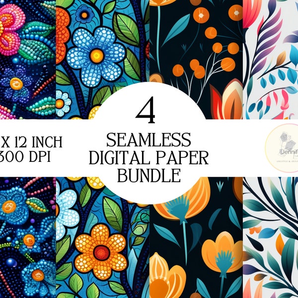 Indigenous 4 seamless digital paper design bundle JPG native designs, printable art, sublimation design