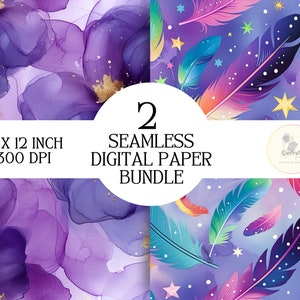 Purple Feathers Seamless Digital Paper Design Bundle, JPG, Native ...