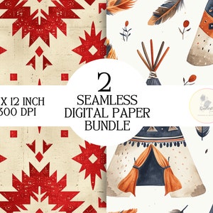 Indigenous seamless digital paper design bundle, JPG, native designs, printable art, sublimation design