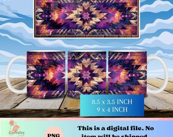 Indigenous purple navajo pattern art coffee mug wrap PNG native Instant download 8.5 x 3.5 Inch, 9 x 4 inch, sublimation design