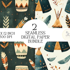 Indigenous seamless digital paper design bundle, JPG, native designs, printable art, sublimation design