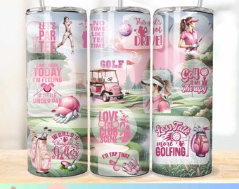Pink Golf Watercolor womens Tumbler Wrap bundle png Instant download for 20 oz 9.2 x 8.3 skinny tumbler, sublimation design