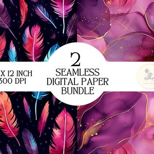 Feather watercolor seamless digital paper design bundle, JPG, native designs, printable art, sublimation design