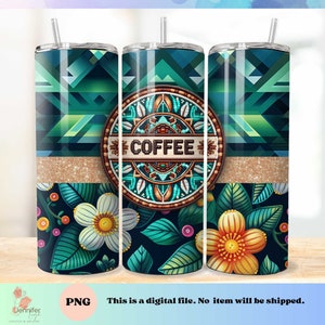 Indigener Kaffee Tumbler Wrap PNG native Sofortiger Download für 20 oz 9,2 x 8,3 cm dünnes Tumbler Wrap, Sublimationsdesign, printable Art
