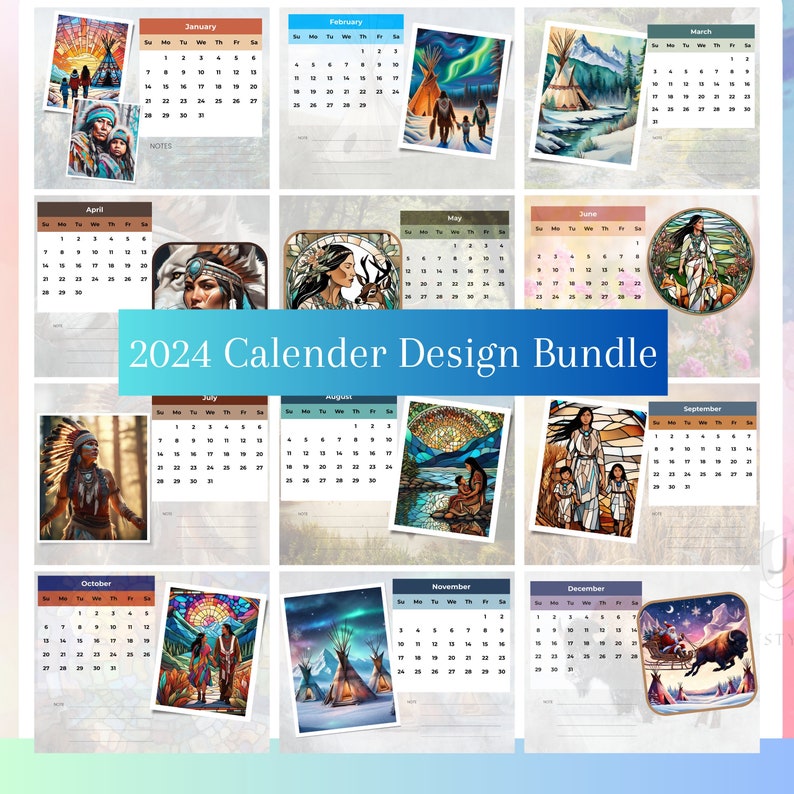 Indigenous 2024 Calendar PDF Bundle Native American Designs for Digital