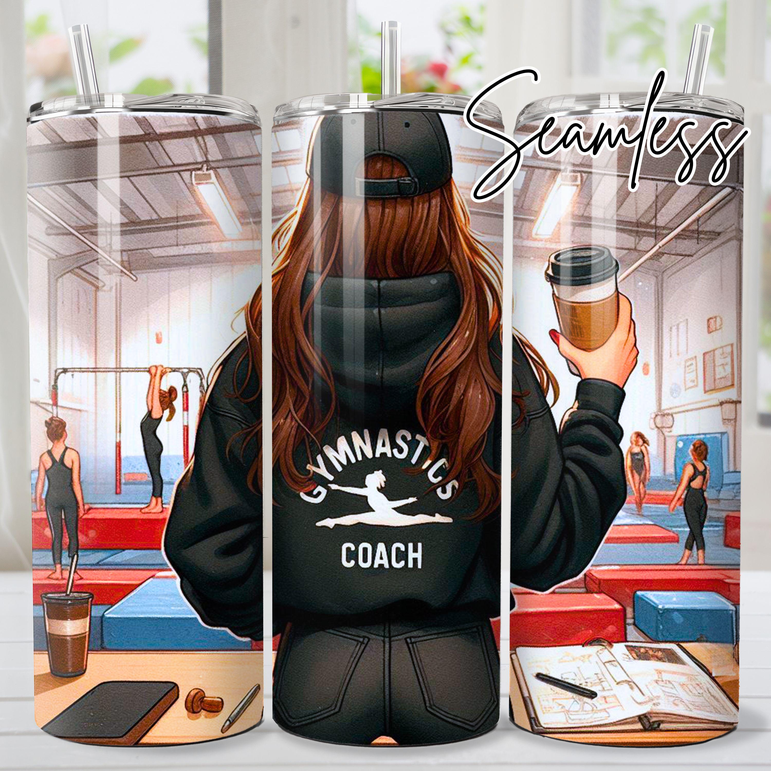 seamless gymnastics coach tumbler wrap. PNG digital download for 20 oz 9.2 x 8.3 sublimation design, printable art
