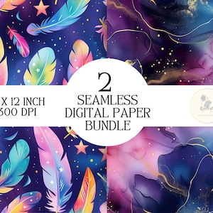 Feather watercolor seamless digital paper design bundle, JPG, native designs, printable art, sublimation design