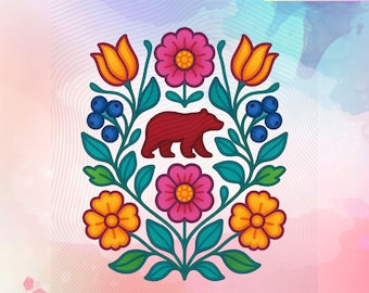 Indigenous Bear Florals PNG JPG native Digital Downloads for shirts vinyl sublimation, printable art
