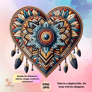 Indigenous heart jpg png native digital download sublimation design, printable art